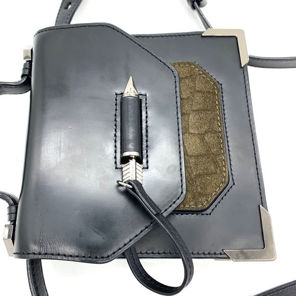 Mackage Rubie Black Green High Gloss Leather Shoulder Crossbody Bag - Picture 8 of 13